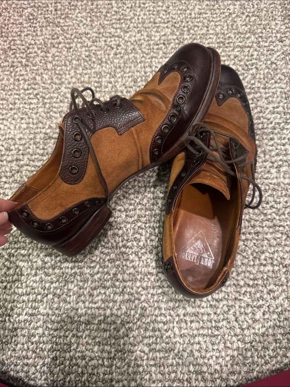 John Fluevog Men's Two-Tone Brown Suede & Leather Wingtip Oxfords